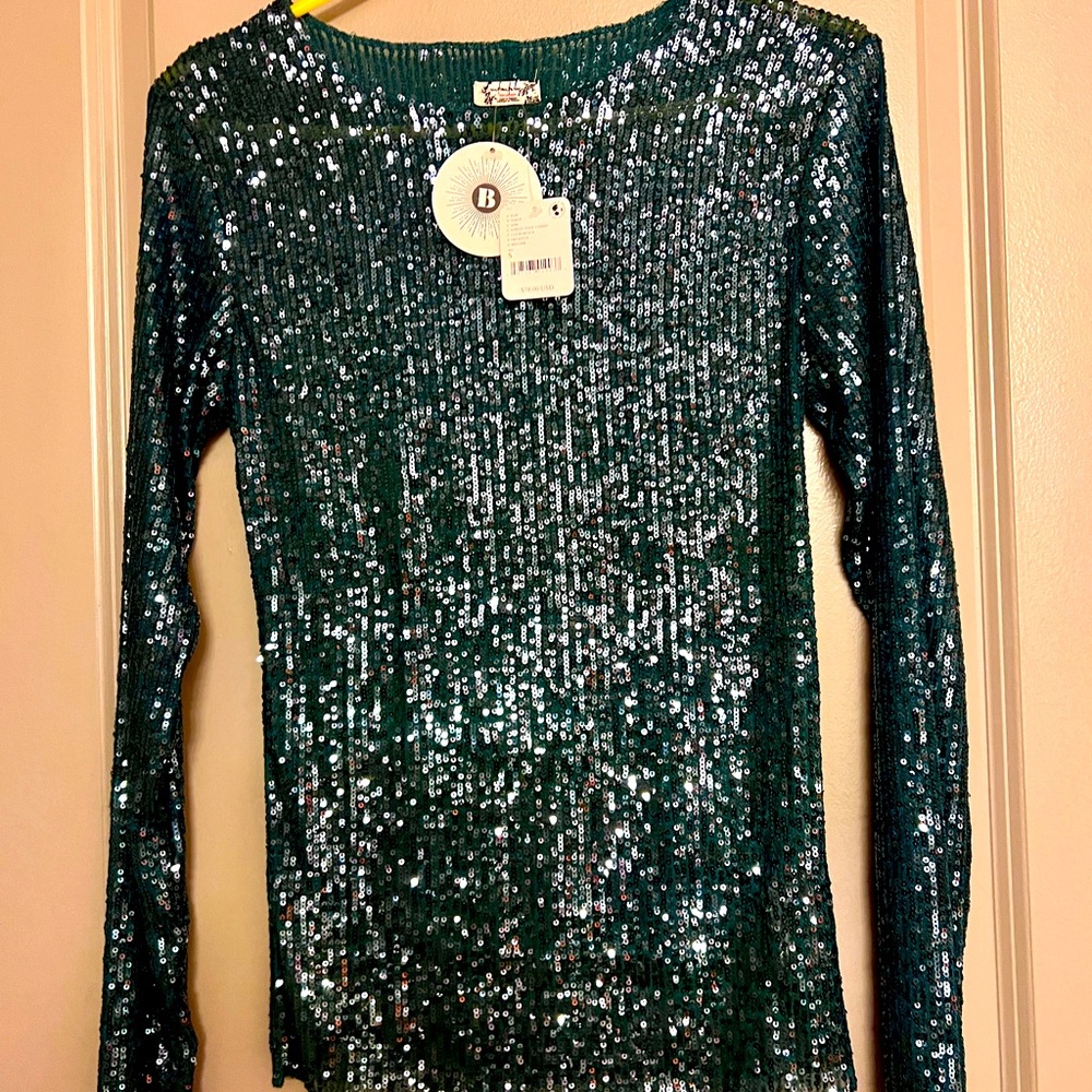 Free people sequined stretch green top size Small